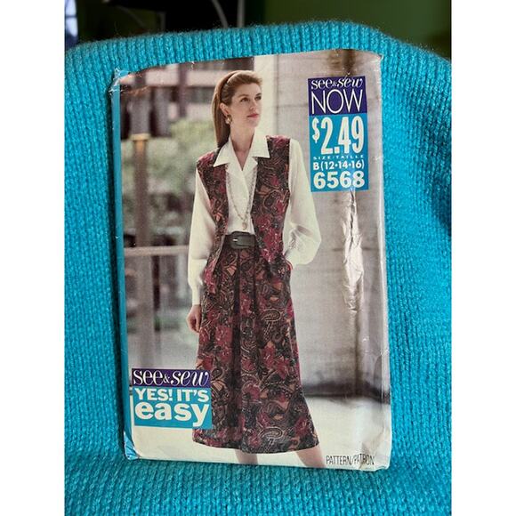 Butterick Sewing pattern 6568 blouse midi skirt vest - Picture 1 of 6